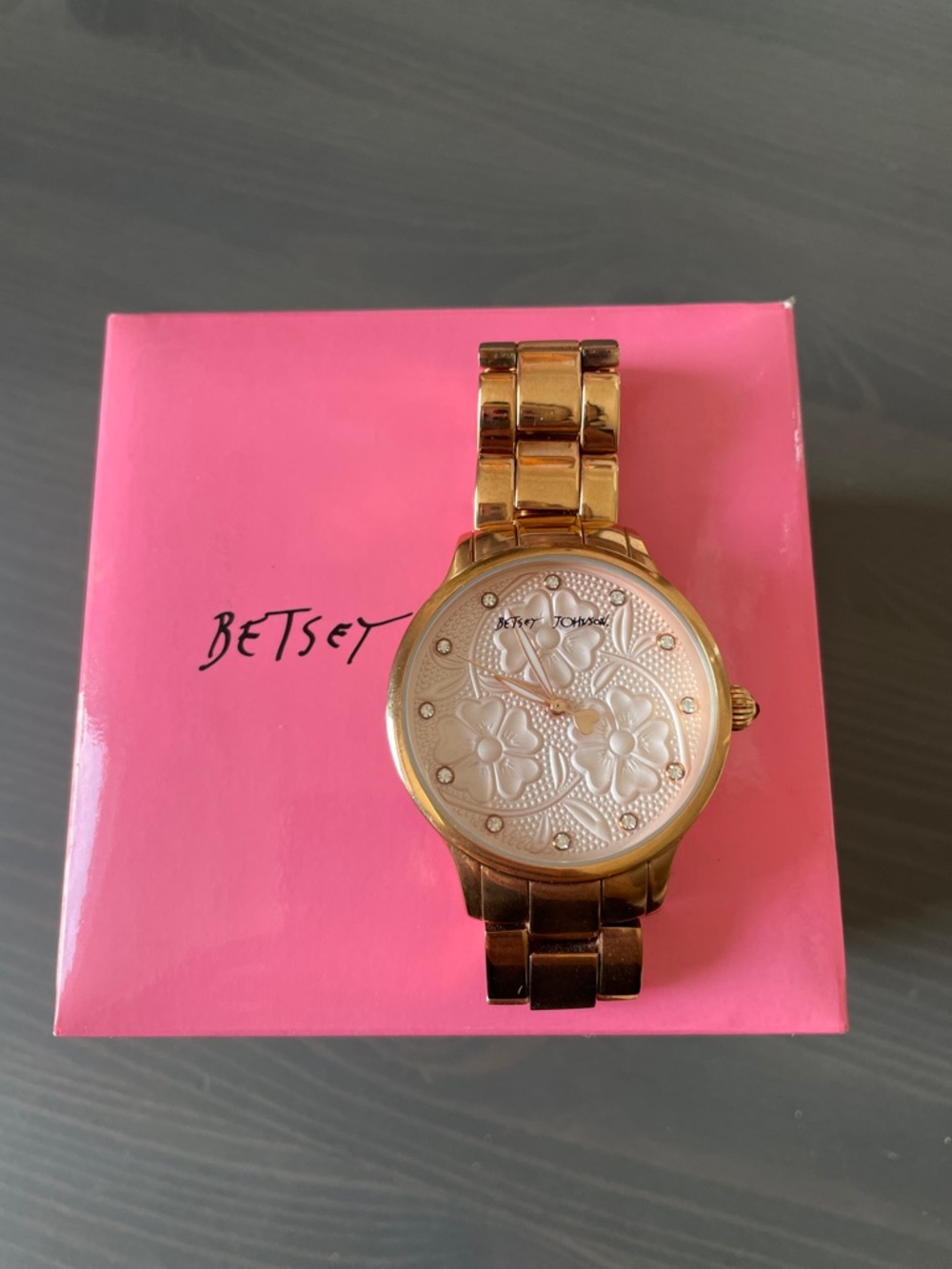 Rose Gold Floral Embossed Dial Watch